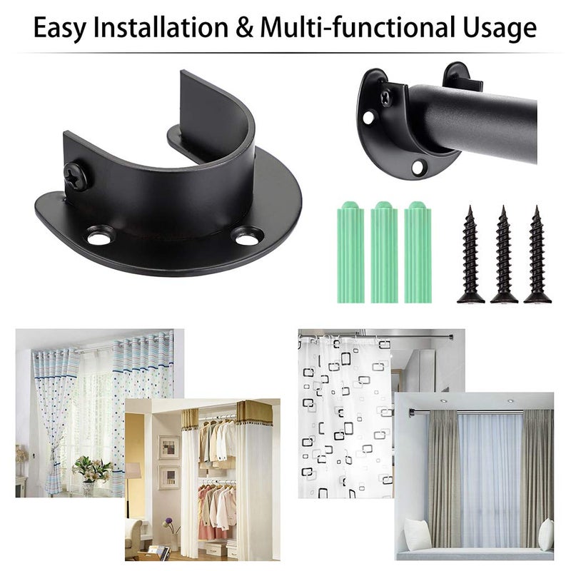 OwnMy 4 Packs Closet Rod End Supports Brackets 1-1/2" Diameter, U Shaped Stainless Steel Closet Pole Sockets Flange Rod Holder for Closet Wardrobe Shower Curtain (Black) - Image 5